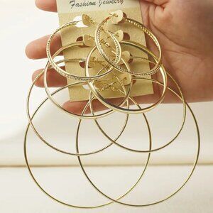 4 Pairs Set Of Hoop Earrings Iron 18K Gold Plated Jewelry Simple Classic Style